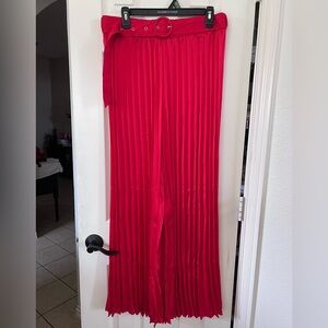 Elegant Red Wide Leg Pleated Pants